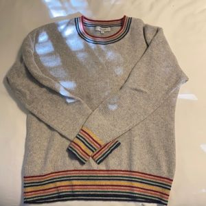 Madewell 100% cashmere grey sweater with multi-colored trim